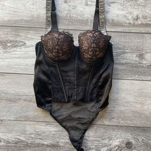 Victoria’s Secret black lace shine band teddy